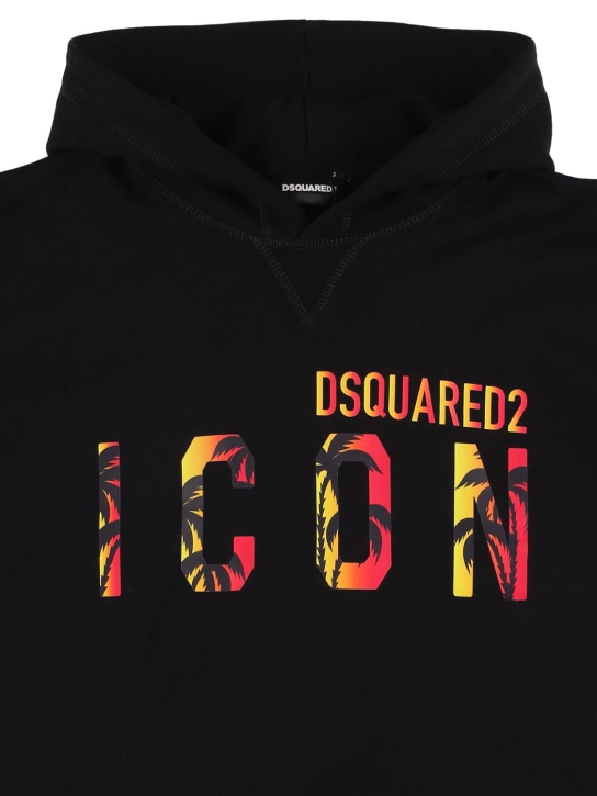 Dsquared2: Icon logo print cotton hoodie - Black - kids-girls_1 | Luisa Via Roma