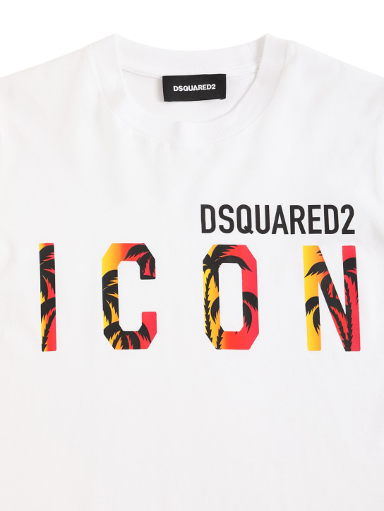 Dsquared2: T-shirt en jersey de coton imprimé logo Icon - Blanc - kids-boys_1 | Luisa Via Roma
