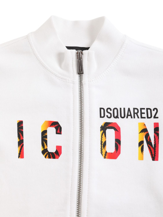 Dsquared2: Sweat-shirt zippé en coton imprimé logo - Blanc - kids-boys_1 | Luisa Via Roma