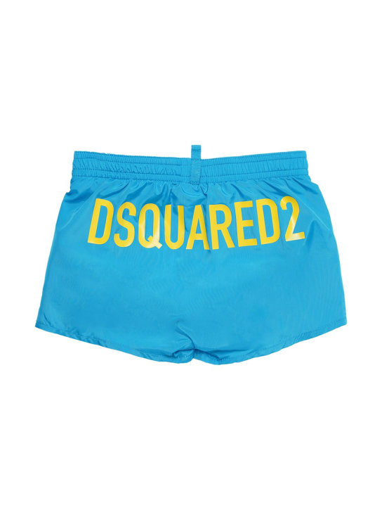 Dsquared2: Bañador shorts de nylon con logo estampado - Azul Claro - kids-boys_0 | Luisa Via Roma