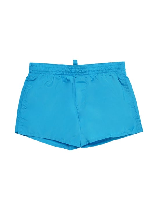 Dsquared2: Bañador shorts de nylon con logo estampado - Azul Claro - kids-boys_1 | Luisa Via Roma