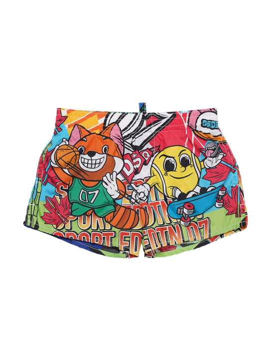 Dsquared2: Shorts mare in nylon stampato - Multicolore - kids-boys_0 | Luisa Via Roma