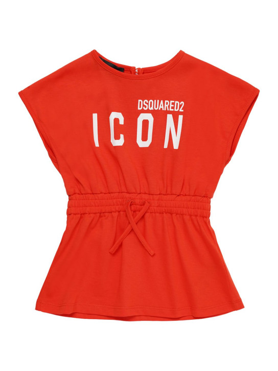 Dsquared2: Icon logo印花棉质平纹针织连衣裙 - 橙色 - kids-girls_0 | Luisa Via Roma