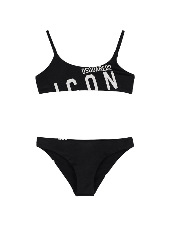 Dsquared2: Icon logo print Lycra bikini - Black - kids-girls_0 | Luisa Via Roma