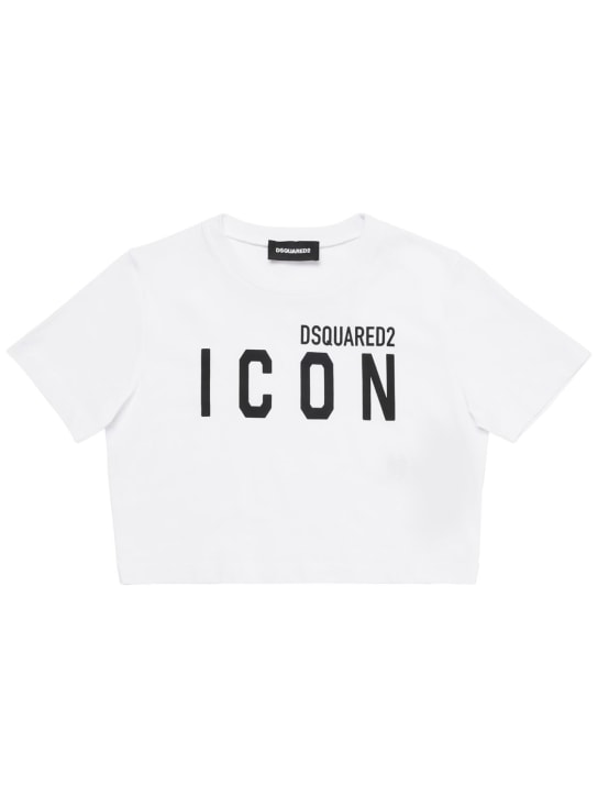 Dsquared2: Logo print cropped jersey t-shirt - Beyaz - kids-girls_0 | Luisa Via Roma