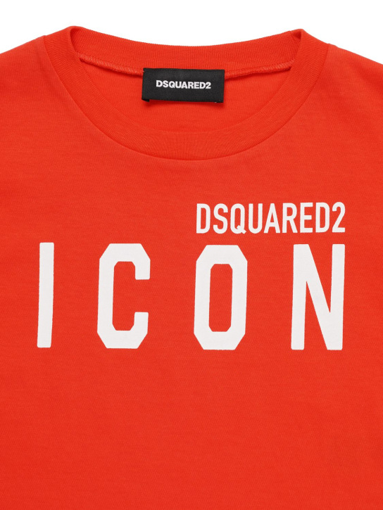 Dsquared2: Logo印花短款平纹针织T恤 - 红色 - kids-girls_1 | Luisa Via Roma
