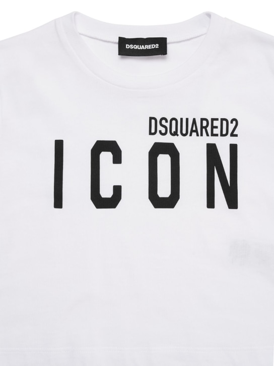 Dsquared2: T-shirt cropped in jersey con logo - Bianco - kids-girls_1 | Luisa Via Roma