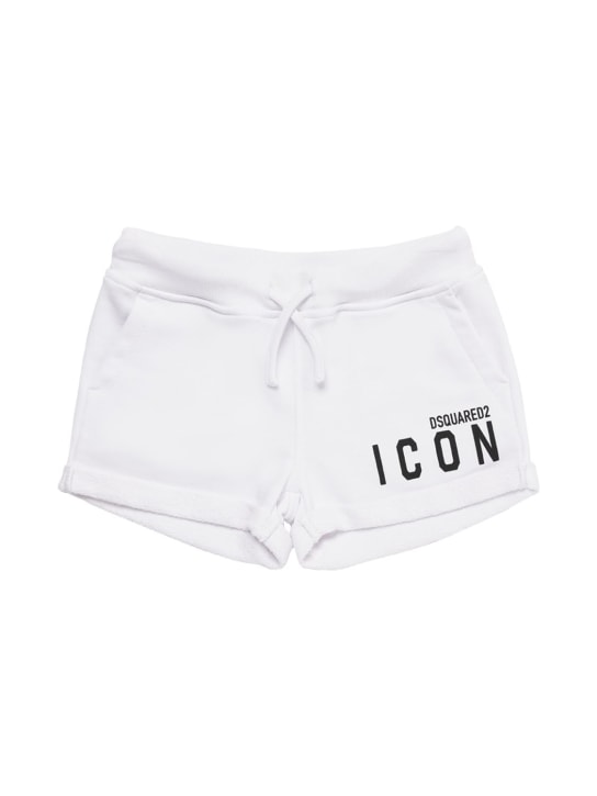 Dsquared2: Logo print cotton sweat shorts - Beyaz - kids-girls_0 | Luisa Via Roma