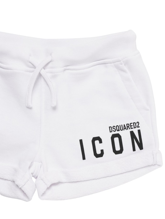 Dsquared2: Logo print cotton sweat shorts - White - kids-girls_1 | Luisa Via Roma