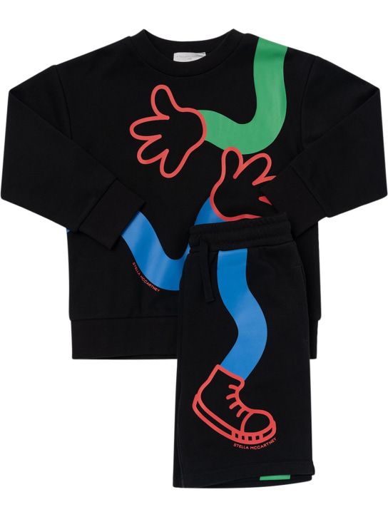 Stella McCartney Kids: SWEATSHIRT UND SHORTS AUS BIO-BAUMWOLLE - Schwarz - kids-girls_0 | Luisa Via Roma