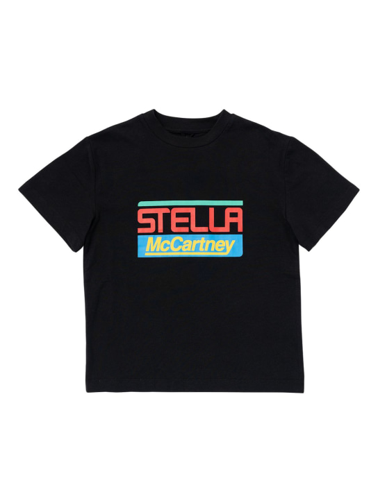 Stella McCartney Kids: Logo print organic cotton jersey t-shirt - Black - kids-boys_0 | Luisa Via Roma