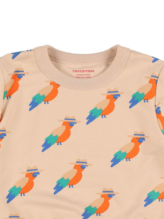 Tiny Cottons: Sweat-shirt en coton Pima imprimé perroquet - Beige Clair - kids-boys_1 | Luisa Via Roma