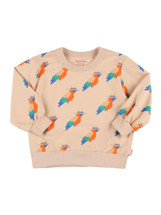 Tiny Cottons: Sweat-shirt en coton Pima imprimé perroquet - Beige Clair - kids-boys_0 | Luisa Via Roma