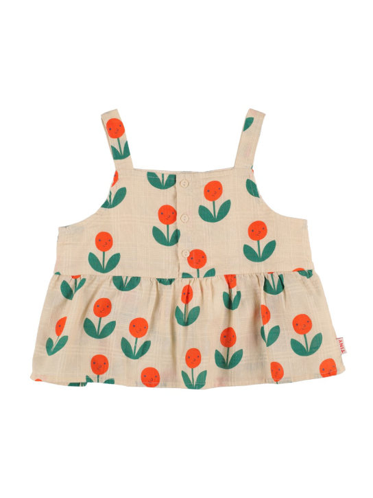 Tiny Cottons: Peonies print cotton blouse - Light Beige - kids-girls_0 | Luisa Via Roma