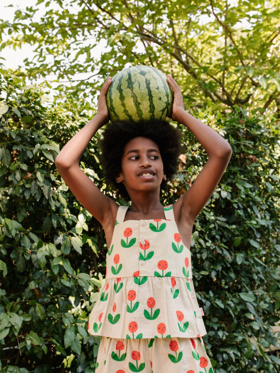 Tiny Cottons: Peonies print cotton blouse - Light Beige - kids-girls_1 | Luisa Via Roma