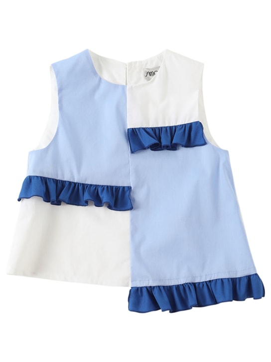 Simonetta: Cotton blend poplin top - White/Blue - kids-girls_0 | Luisa Via Roma