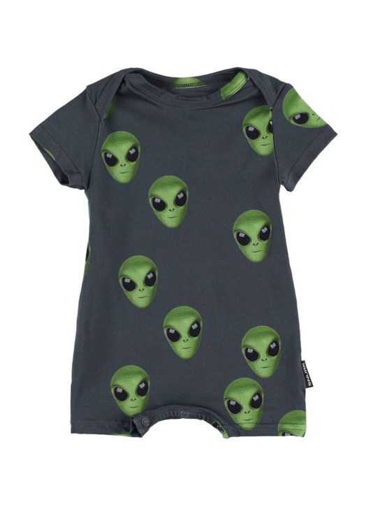 Snurk: Aliens print organic cotton romper - Navy - kids-boys_0 | Luisa Via Roma