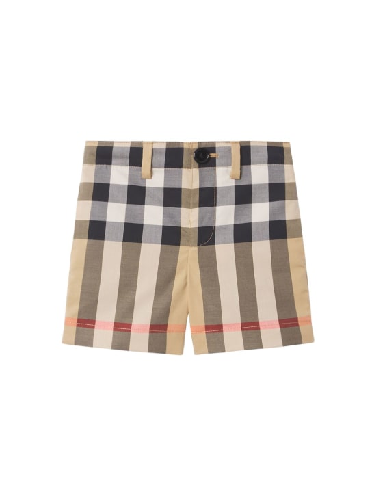 Burberry: Check print stretch cotton shorts - Beige - kids-boys_0 | Luisa Via Roma