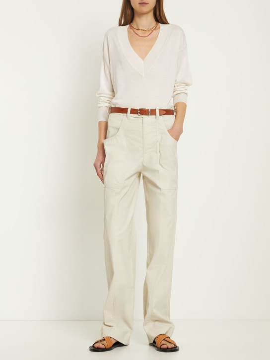 Isabel Marant: Glatiny cotton poplin pants - Beige - women_1 | Luisa Via Roma