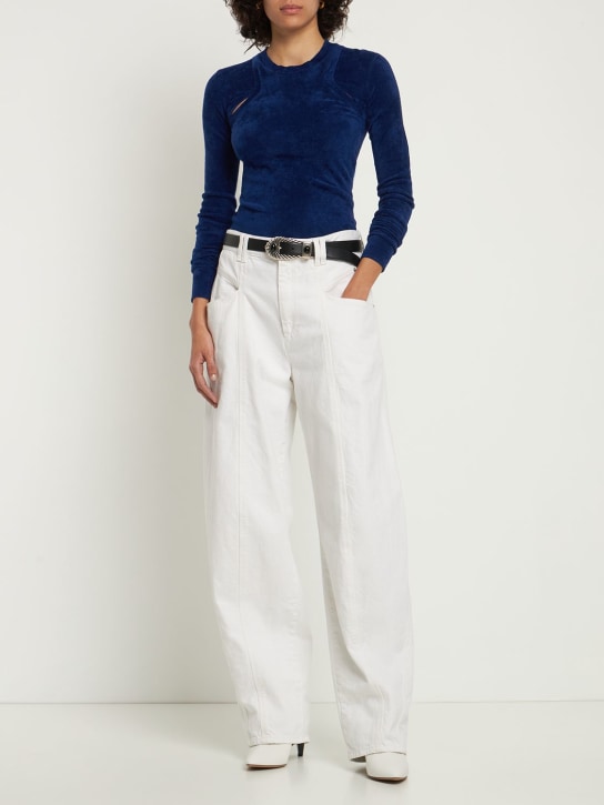Isabel Marant: Pantalones rectos de denim de algodón - Blanco - women_1 | Luisa Via Roma