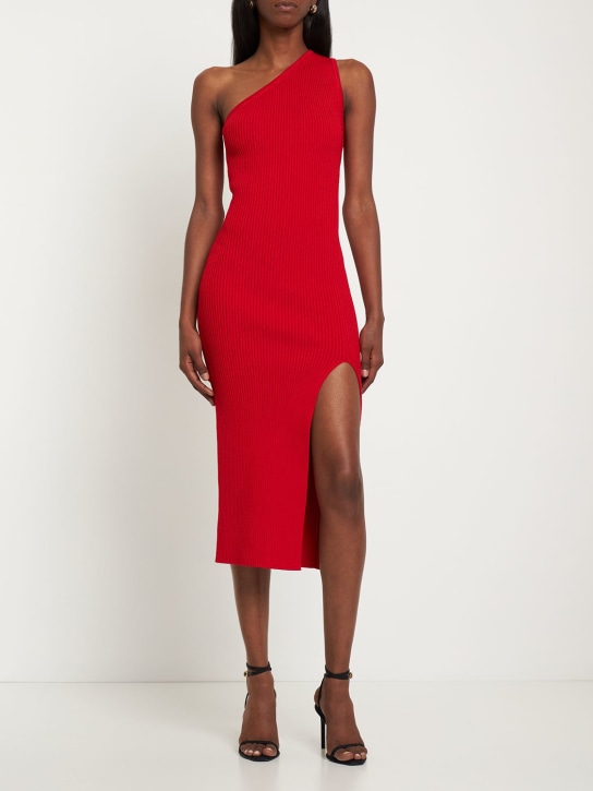 Michael Kors Collection: Robe midi en maille stretch côtelée - Rouge - women_1 | Luisa Via Roma