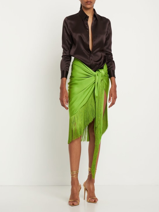 Michael Kors Collection: 流苏围裹式迷笛半身裙 - 绿黄色 - women_1 | Luisa Via Roma