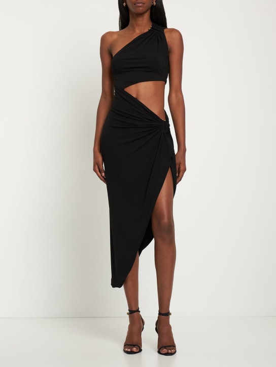 Michael Kors Collection: Robe midi en jersey stretch ajouré - Noir - women_1 | Luisa Via Roma