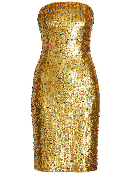 Moschino: Sequin embellished tulle strapless dress - women_0 | Luisa Via Roma