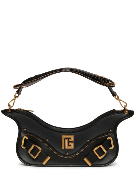 Balmain: Blaze leather zip pouch box bag - Noir - women_0 | Luisa Via Roma