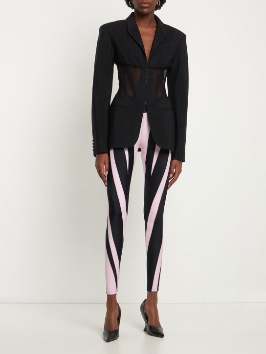 MUGLER: Twill sheer insert corset jacket - Black - women_1 | Luisa Via Roma
