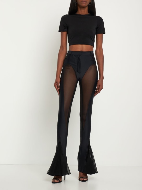 MUGLER: ハイウエストチュール＆ジャージーフレアパンツ - ブラック - women_1 | Luisa Via Roma