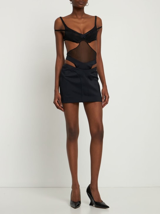 MUGLER: Cutout tulle bodysuit - Black - women_1 | Luisa Via Roma