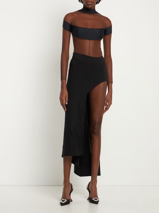 MUGLER: アシンメトリージャージースカート - ブラック - women_1 | Luisa Via Roma