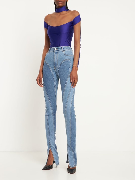 MUGLER: Body de tul y jersey - Purple/Nude 1 - women_1 | Luisa Via Roma