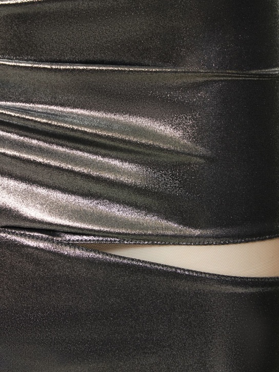 MUGLER: Metallic jersey & tulle mini dress - Silver/Nude - women_1 | Luisa Via Roma