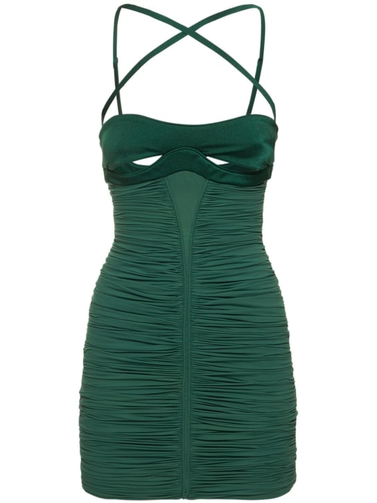 MUGLER: Vestido corto de jersey fruncida - Verde - women_0 | Luisa Via Roma