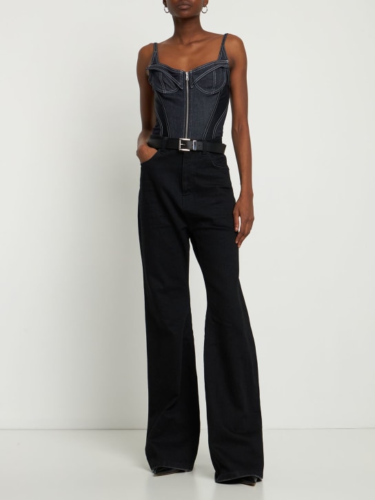 MUGLER: Body corset zippé en denim - Dark Blue/Black - women_1 | Luisa Via Roma