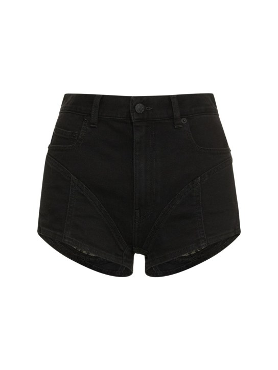 MUGLER: Denim & lace mini shorts - Black - women_0 | Luisa Via Roma