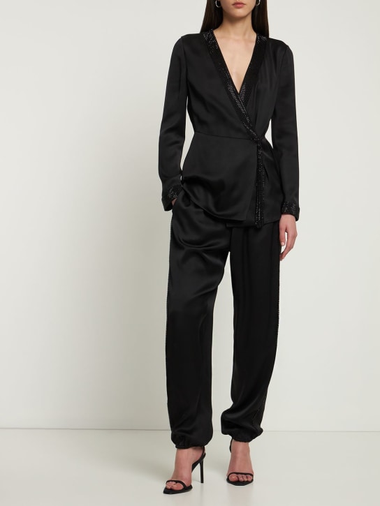 Giorgio Armani: Fluid silk satin wide pants - Black - women_1 | Luisa Via Roma