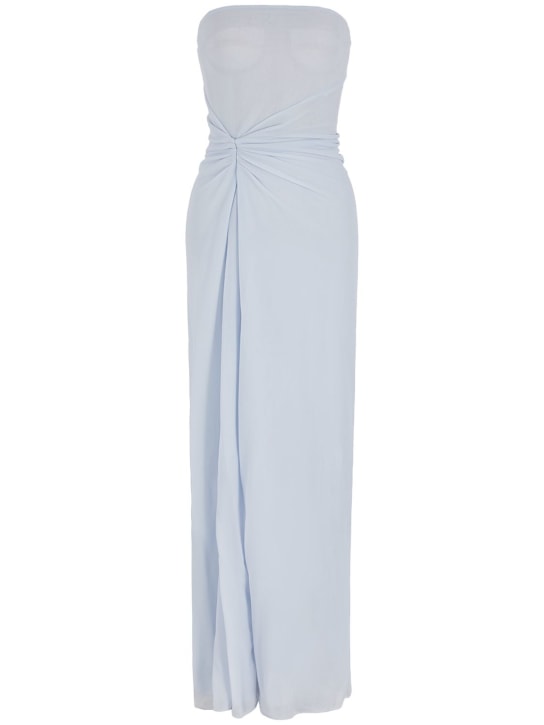Giorgio Armani: Strapless draped jersey long dress - Light Blue - women_0 | Luisa Via Roma