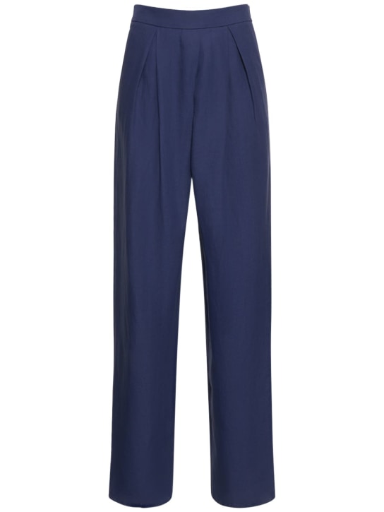 Giorgio Armani: Pleated linen wide pants - Mavi - women_0 | Luisa Via Roma