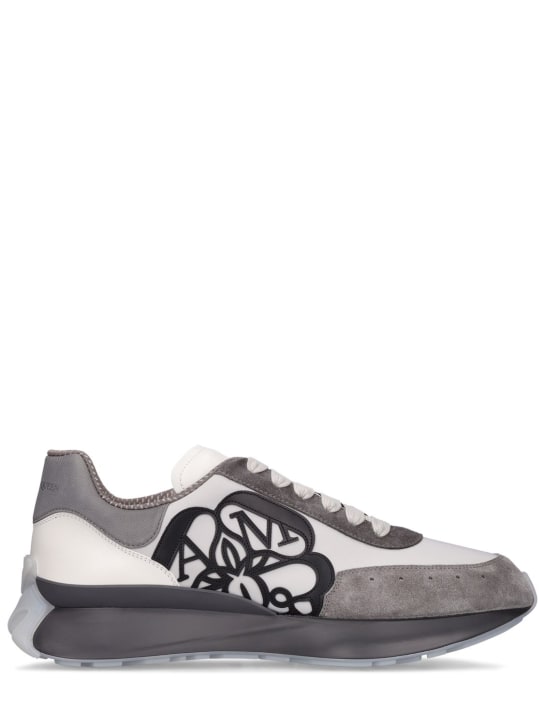 Alexander McQueen: Sprint Runner fabric & leather sneakers - White/Grey - men_0 | Luisa Via Roma