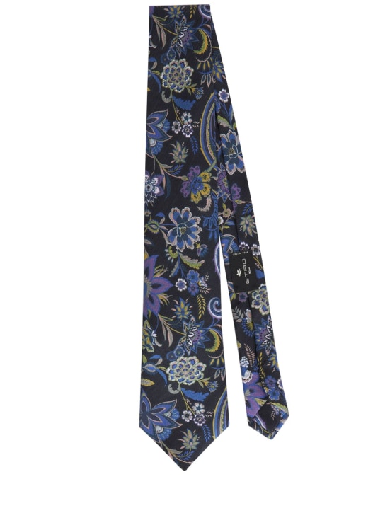 Etro: Flower print silk tie - men_0 | Luisa Via Roma
