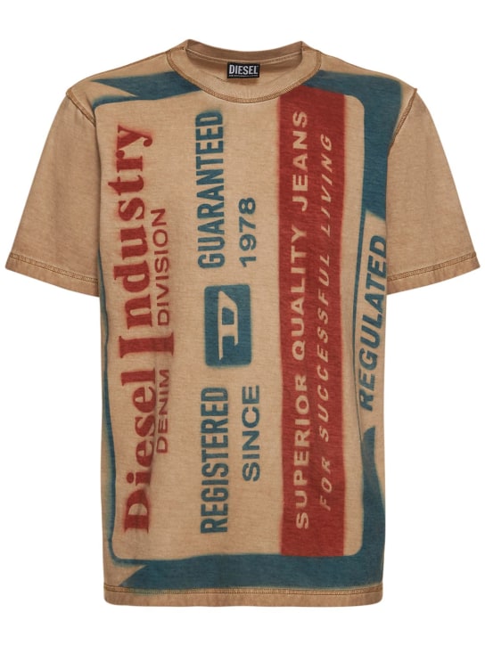 Diesel: T-shirt en jersey de coton imprimé logo - men_0 | Luisa Via Roma