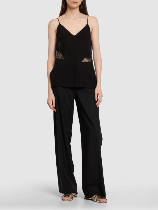 Gauchere: Top aus Viskosesatin mit V-Ausschnitt - Schwarz - women_1 | Luisa Via Roma