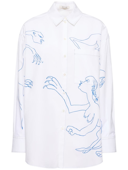 Gauchere: Camisa oversize de popelina de algodón estampada - Blanco - women_0 | Luisa Via Roma