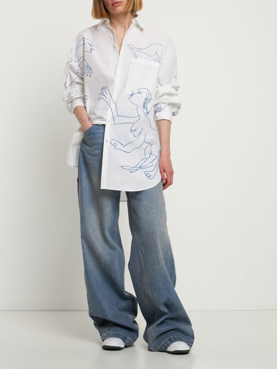 Gauchere: Camisa oversize de popelina de algodón estampada - Blanco - women_1 | Luisa Via Roma