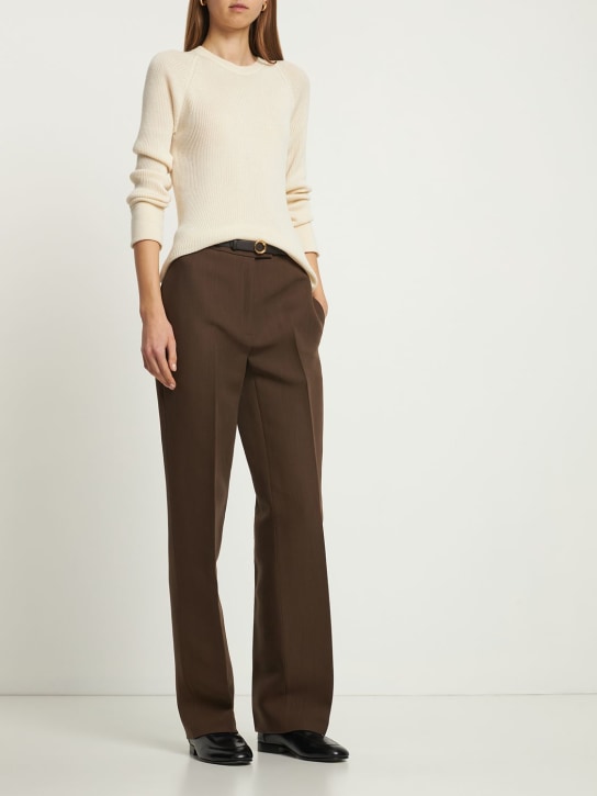 The Row: Elia bonded wool & silk straight pants - women_1 | Luisa Via Roma