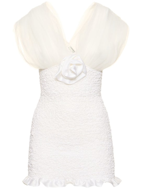 Alessandra Rich: Vestito in raso di seta con tulle - Bianco - women_0 | Luisa Via Roma