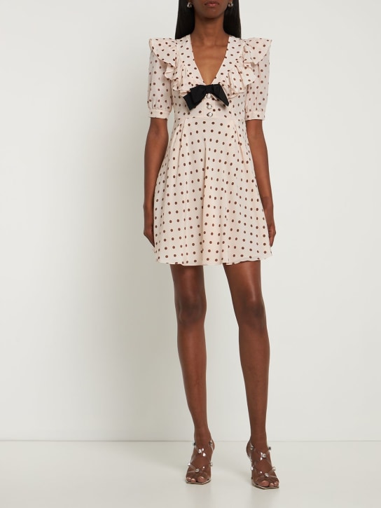 Alessandra Rich: Polka dot silk georgette bow mini dress - Krem - women_1 | Luisa Via Roma